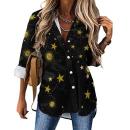 T-shirts d'extérieur Sun Abstract Design Casual Blouse LongSleeve Moon and Stars Print Funny Blouses Women Basic Oversized Shirt Design Clothing J230214