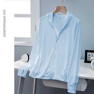 T-shirts d'extérieur Veste de protection solaire pour hommes et femmes Ice Silk UPF50 Manteau pour femme à capuche pour l'été Vêtements de climatisation de couleur unie J230214