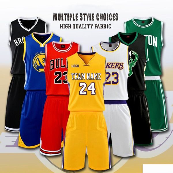 T-shirts d'extérieur T-shirts Custom Basketball Jersey Set pour hommes Enfants Club College Team Uniformes de formation professionnelle Costume Quick Dry Spo Dhcsl