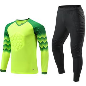 Outdoor T-shirts Uniform Heren Voetbaltraining Doelman Uniform Kids Soccer Jersey Set Long Sleeve Protective Sponge Shirt Pants 230815