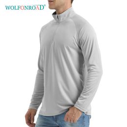 Outdoor T-shirts Wolfonroad UPF50 Heren Sun/UV Protection T-shirt Visserijprestaties 1/4 Zip kraag Zwem Lange mouw UV T-shirts Tops 221028