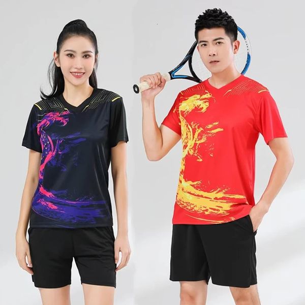 T-shirts d'extérieur Femmes Hommes Chemises de tennis Shorts Enfant Uniforme de badminton Garçon Fille Ensemble de tennis de table Costume d'entraînement Dragon chinois Imprimer Sportswear 231216