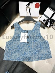 T-Shirts d'extérieur en Denim pour femmes, débardeur sans manches à simple boutonnage, col en U, motif floral, hauts courts élégants pour dames, été