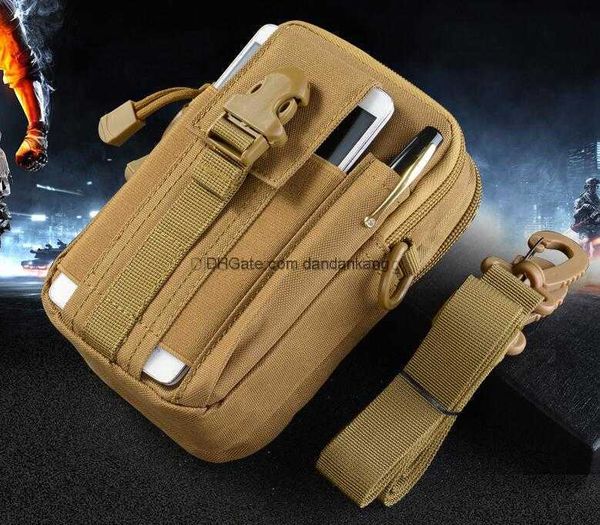 Sac à bandoulière tactique en plein air sac de taille molle étui de téléphone en toile imperméable Camping randonnée Camouflage en cours d'exécution pochette pour téléphones mobiles avec fermeture à glissière