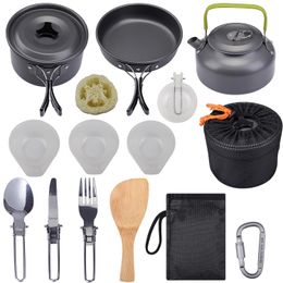 Ensemble de théière d'extérieur avec combinaison de vaisselle ensemble de casseroles de camping portable HW62