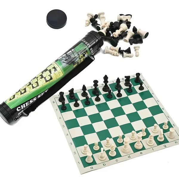 Voyage extérieur Portable Échecs Set Barrel Pliage Échecboard Plastics Poucles Pièces de plantes Familles Jeux de société