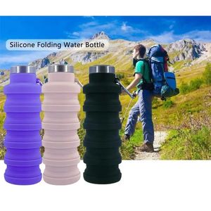 Outdoor Travel Sports Cup opvouwbare siliconen waterfles draagbaar en uitbreidbare drankbeker met gesp voor direct transport 240506