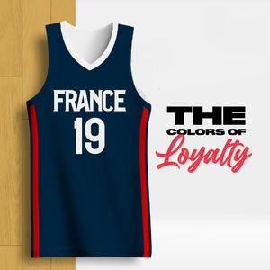 Camisetas al aire libre Camisetas de baloncesto para hombres Sublimación completa Francia Carta Impreso Uniformes deportivos Nombre personalizable Número Chándal Unisex 230717