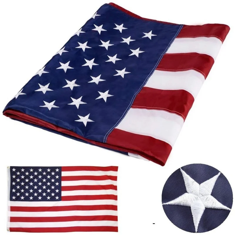 야외 USA 플래그 90x150cm 자수 미국 국기 독립 기념일 별 꿰매는 줄무늬 황동 그로미 아메리칸 깃발