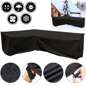 Housse de canapé d'angle en forme de V pour l'extérieur, housse de protection imperméable pour canapé, polyvalente, pour la maison, le jardin, les meubles en rotin, anti-poussière, noir246S