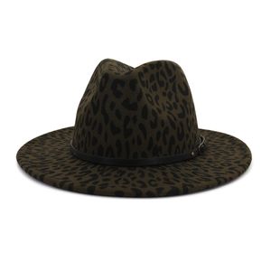 Outdoor vintage mannen vrouwen brede rand panama Fedora zon hoed vilt fedora hoeden caps Leopord printing jazz trilby cap