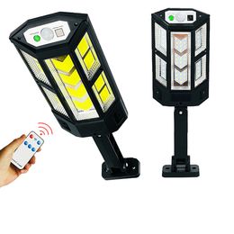 Lampe murale extérieure LED lumière solaire, capteur de mouvement du crépuscule à l'aube petit réverbère de sécurité avec télécommande pour cour jardin garage smd2835 COB étanche