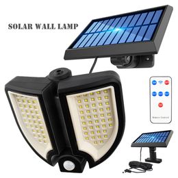 Lampe murale d'extérieur LED lampes solaires 90LED double face réglable du crépuscule à l'aube, capteur de mouvement étanche projecteur de sécurité pour projecteur de garage intérieur