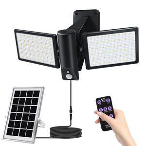 Buiten wandlamp Zonnelamp Dubbele zijde 96 Led Garden Street Licht Landschap Motie Sensor Licht, afstandsbediening Slotlicht Split Solar Panel Vliegvormige 5m-kabel