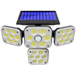 Buiten wandlamp Zonnelampen, 180 LED -bewegingssensor overstromingslicht, 4 koppen met 3 modus, IP65 waterdichte, geïntegreerde beveiligingsgroepverlichtingsgarage daglicht