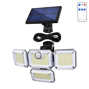 Applique murale d'extérieur Lampes solaires, 226 LED Projecteur à détecteur de mouvement, 3 têtes avec 3 modes, IP65 étanche, Projecteur à LED de sécurité à distance garage porche cour villa