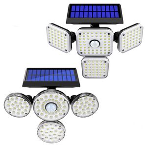 Buiten wandlamp Zonnelampen, LED -bewegingssensor overstromingslicht, roteer 4 koppen met 3 modus, waterdichte, beveiligingsverlichtings garagetuin werf schemering tot zonsopgang spotlight