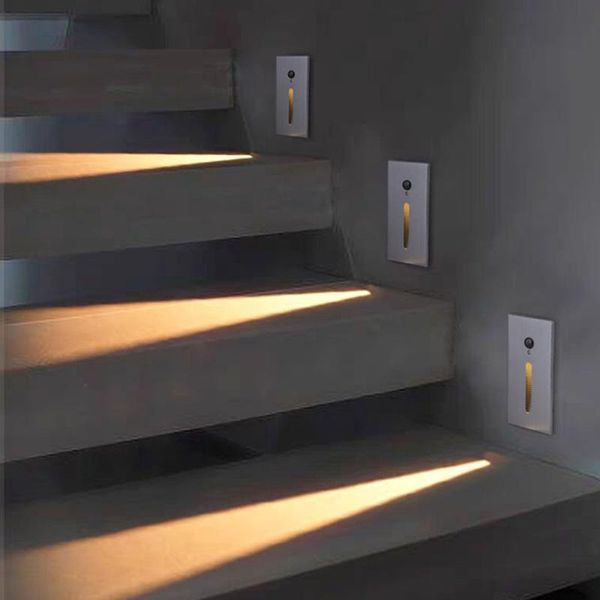 Lámparas de pared para exteriores, Sensor de movimiento interior, luz Led para escalera, luces de paso, lámpara de escalera empotrada de aluminio de 3W, pasillo, pasillo, noche