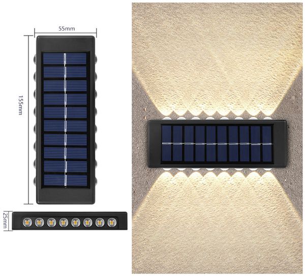 Lámparas de pared para exteriores LED Luces solares para cercas Lámpara con energía solar hacia arriba y hacia abajo Impermeable para la cubierta de la casa Paso Patio Paisaje Iluminación blanco cálido pequeño foco jardín