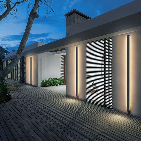 Lampes murales extérieures longue bande lampe nordique décor minimaliste luminaire LED éclairage extérieur IP65 étanche externe maison moderne