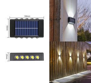 Buiten wandlampen ZONDELIJKE Hek verlicht op en neer op zonne -energie Lamp 4 6 8 10 12 16 LED Waterdicht voor huisdekstap Patio Landschap Verlichting Warm wit daglicht