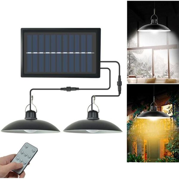 Lámparas de pared al aire libre Lámpara colgante solar Luces de jardín remotas a prueba de agua para interiores Luz LED de cabeza doble individual para Cam Home Patio Chandelie DHLCS