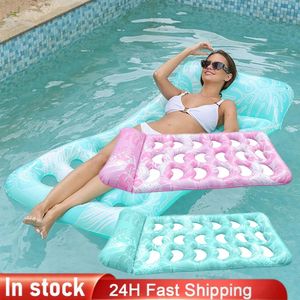Buitenwater hangmat opblaasbaar zwevend bed met hoofdsteun slapend zwembad luchtmatras voor zomer 240506