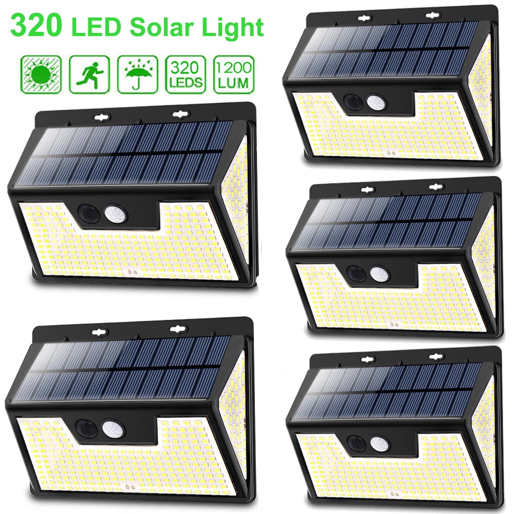 Luci per sensore di movimento solare a 320 LED impermeabili per esterni per la decorazione del giardino Lampada da parete alimentata a luce solare Lampada da garage per patio stradale