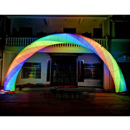 Événement de mariage en plein air Arc arc arc-en-ciel gonflable avec des lumières LED grandes arcs d'entrée colorés ballons de ventilateur