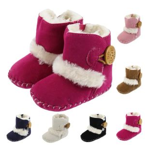 Bottes de neige d'hiver pour bébé en plein air bottes d'hiver chaudes chaussures pour tout-petits à fond souple pour bébés bouton polaire à la mode