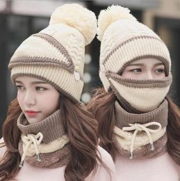 Buiten Winter Fietsen Beschermende Caps Scraf Dikke Neck Face Warmer Fietshoofd Sjaal Cap Gebreide Fleece Muts Mask Set