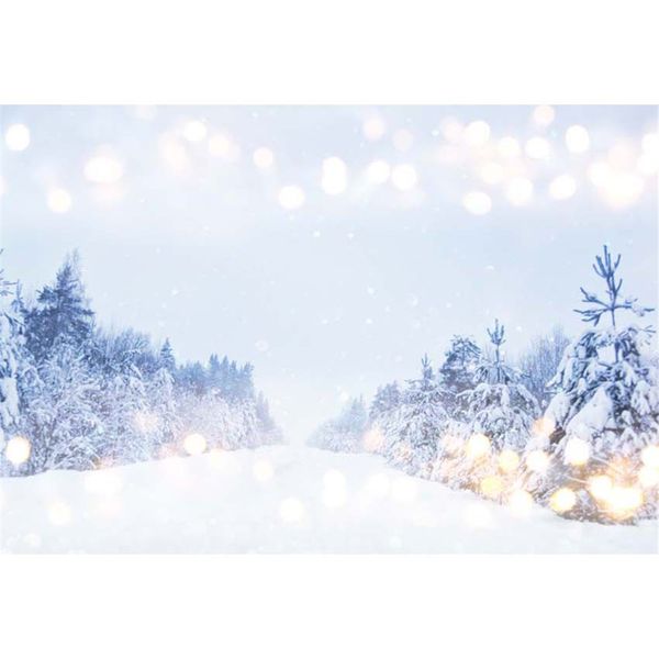 Fondo de fotografía escénica de invierno al aire libre Bokeh lunares gruesos árboles de pino cubiertos de nieve niños fondos de estudio fotográfico para niños