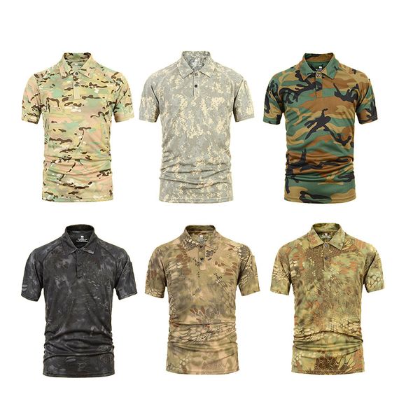 Camouflage à séchage rapide en plein air T-shirt Sports Woodland Chasse Tir Chemise Bataille Robe Uniforme Tactique BDU Armée Combat Vêtements NO05-105