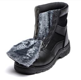 Bottes de travail en plein air pour hommes, chaussures de sécurité chaudes à bout en acier, bottes de neige en cuir, anti-écrasement, piercing d8hp, hiver