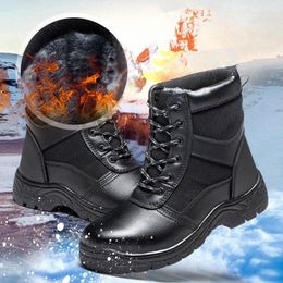 Botas de trabajo al aire libre, zapatos de seguridad con punta de acero cálidos para invierno, botas de nieve de cuero para hombres, piercing antigolpes l5bn