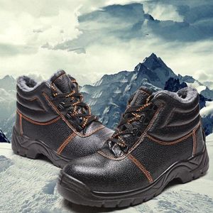 Botas de trabajo al aire libre, zapatos de seguridad con punta de acero cálidos para invierno, botas de nieve de cuero para hombres, piercing antigolpes 36kx