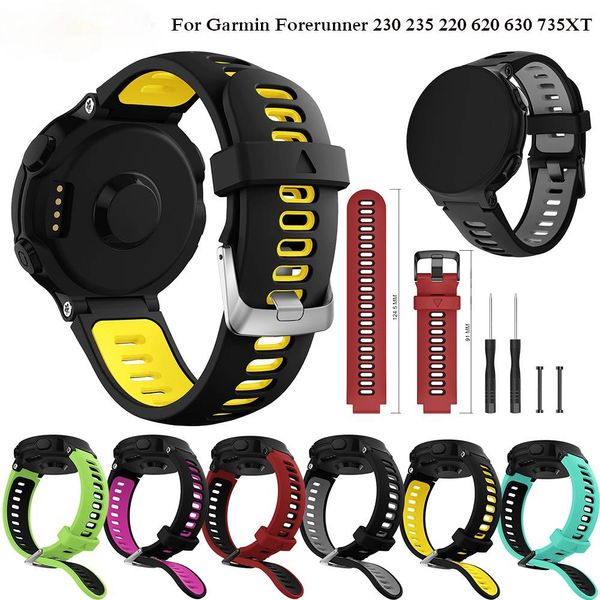 Pulsera al aire libre para Garmin Forerunner 735XT 230 235 220 620 630 735 XT Strap Strap SmartWatch Banda con accesorios de la correa de herramientas