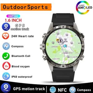 Outdoors Compass Smart Watch Men GPS Tracker 5keys 1.6 Inch AMOLED 360*360 HD Screen Bluetooth Call SmartWatch For Android IOS