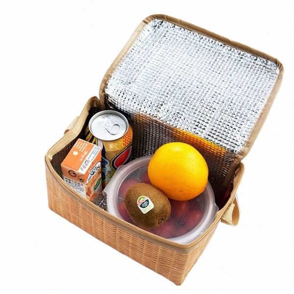 Bolsas de picnic portátiles para exteriores, bolsa de picnic de ratán Imitati, cesta térmica con aislamiento, caja de almacenamiento para el almuerzo, 22x14x12cm, U9yV #