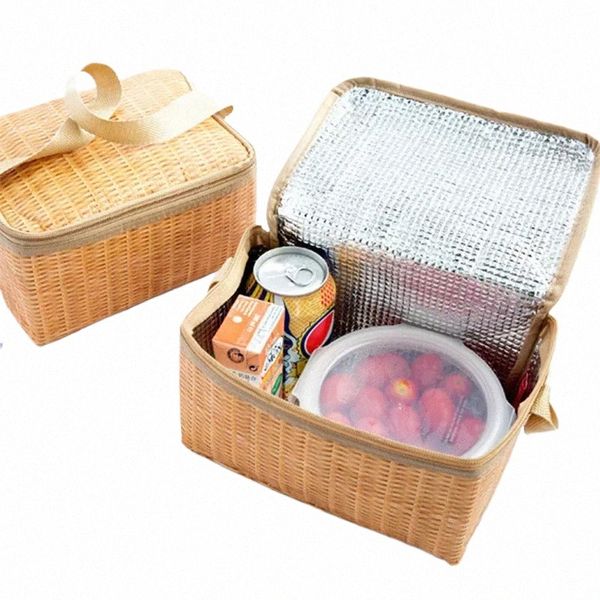 Bolsas de picnic portátiles para exteriores, bolsa de picnic de ratán Imitati, cesta térmica con aislamiento, caja de almacenamiento para el almuerzo E9Vu #