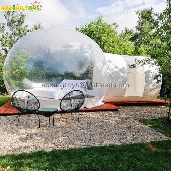 OutdoorTorransparent gonflable bubble tente house house igloo dome hôtel avec tunnel simple blanc pour les événements avec ventilateur