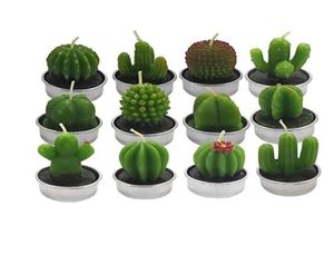 Outee 12 velas candelita de cactus hechas a mano, delicadas velas de cactus suculentas, aromaterapia sin llama, 12 diseños para cumpleaños Par1105544