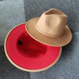 Exterior Camel interior almazuela roja fieltro sombrero Otoño Invierno lana Jazz Trilby Cap clásico europeo EE. UU. hombres mujeres Fedora Hats235S