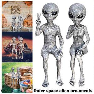 Estatua de extraterrestre del espacio exterior, conjunto de estatuillas de marcianos para el hogar, figuritas para interiores y exteriores, adornos de jardín, decoración en miniatura, 195L