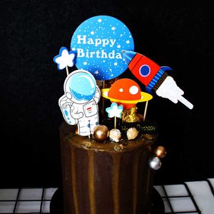 Fête de l'espace extra-atmosphérique Décorations d'anniversaire Garçons Astronaut Rocket Ballon Galaxy Star Moon Ballons Cake Topper Tag Enfants Favorise la fête Y0730
