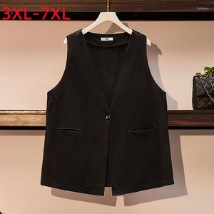 Vêtements d'extérieur 2022 été grande taille femmes vêtements grande veste sans manches noir poche mince gilet manteau 3XL 4XL 5XL 6XL 7XL