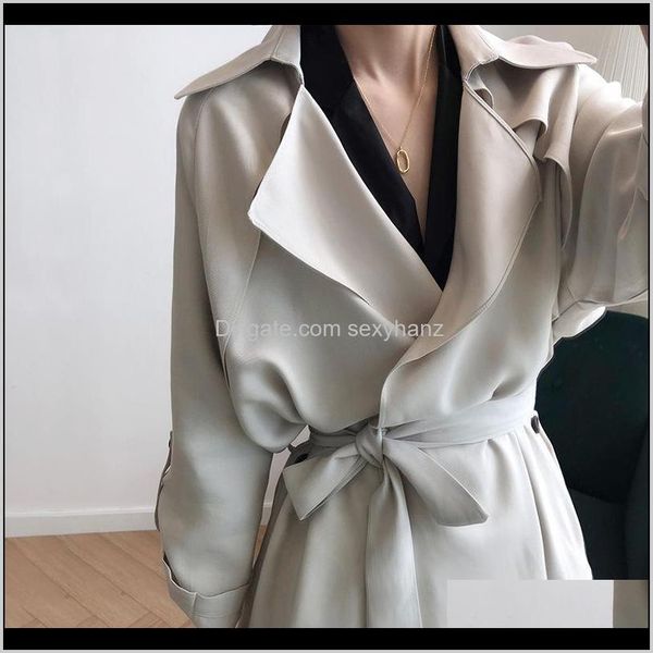 Ropa exterior Ropa Drop Entrega 2021 Primavera Abrigo para mujer Casual Manga larga Fajas Vintage Slim Flojo Blanco Lady Elegante Mujer Ropa Trench