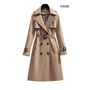 Prendas de abrigo burberies burbreries burberriness S Moda 4XLNueva marca Primavera Otoño Señora Gabardina larga para mujer Tops dobles Vestido caqui con botones Abrigos sueltos S0 D285