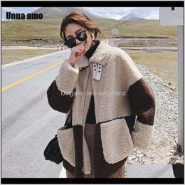 Vêtements de dessus Vêtements pour femmes Vêtements Vêtements Drop Drop Drop Drop 2021 Unoa Amo Winter Lambeswool Veste Femme Chaude Chautte Casual Hit Color Spli