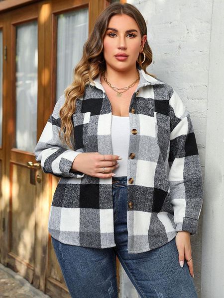 Vêtements d'extérieur grande taille femmes vêtements 3XL 4XL décontracté lâche cardigan à carreaux mode boutons chemise veste automne hiver vêtements d'extérieur femmes tenues